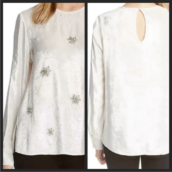 Karen Kane Tops - KAREN KANE Crushed Velvet‎ Rhinestone Gemstone Embellished Blouse Top XL